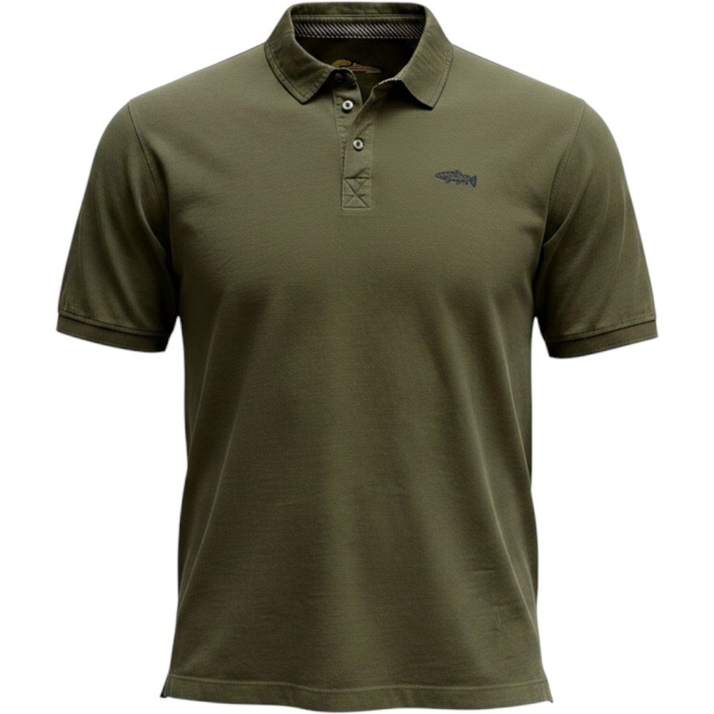 Gorpcore Orvis Anglers Polo Shirt XL Moss Green Cotton Short Sleeve Trout Logo